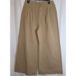Maeve Anthropologie Wide Leg Pleated  High Rise Pants Tan sz 4 Side Pockets